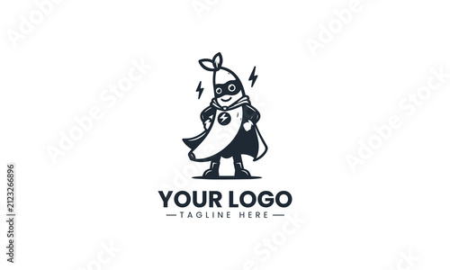 Superhero Banana Character Displays Playful Mascot Cartoon Vector Logo