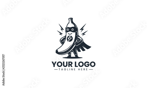 Superhero Banana Character Displays Playful Mascot Cartoon Vector Logo