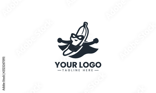 Superhero Banana Character Flies with Cape Playful Vector Logo
