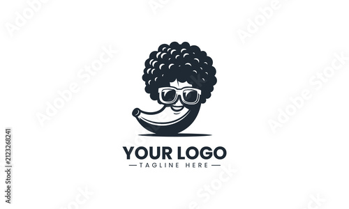 Smiling Banana Character Wears Afro Hairstyle Stylish Vector Logo