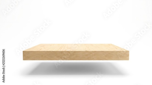 Floating rectangle light wood platform on white background.