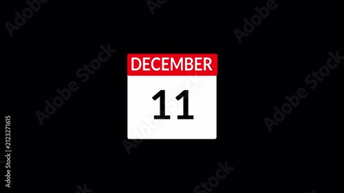 Calendar Animation Video of December Month with Transparent Background, Animated December Month Calendar, Monthly Calendar Animation for Presentations and Schedules, New Year Calendar.