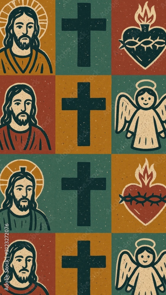 Fototapeta premium Religious icons patterned wallpaper for mobile