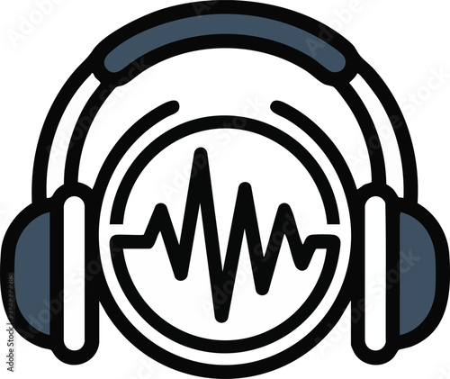 Headphones with audio sound wave icon for music studio and podcasting