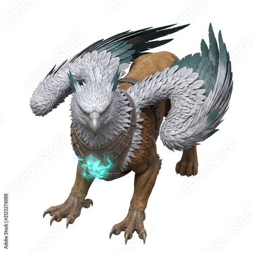 Mythical griffin creature with wings and glowing energy