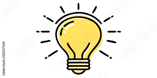 Cuadro en lienzo Yellow lightbulb with radiating lines on a black background