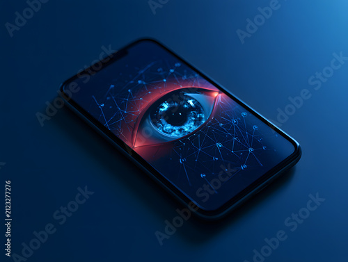 Mobile Device Displaying a Digital Eye as a Symbol of Smartphone Data Tracking