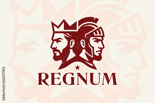 King and Knight Head Logo Design - Crowned Man and Armored Warrior Profile