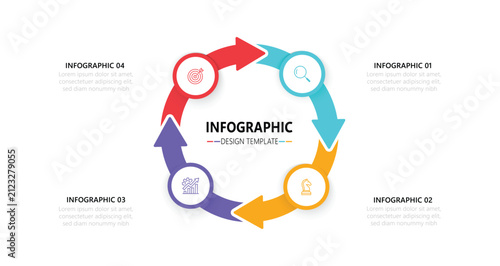 Business infographic with circle arrow diagram or4 options. Process diagram, Infographic elements vector illustration.