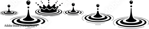 water vector monochrome drop splash with circular ripple motif designs
