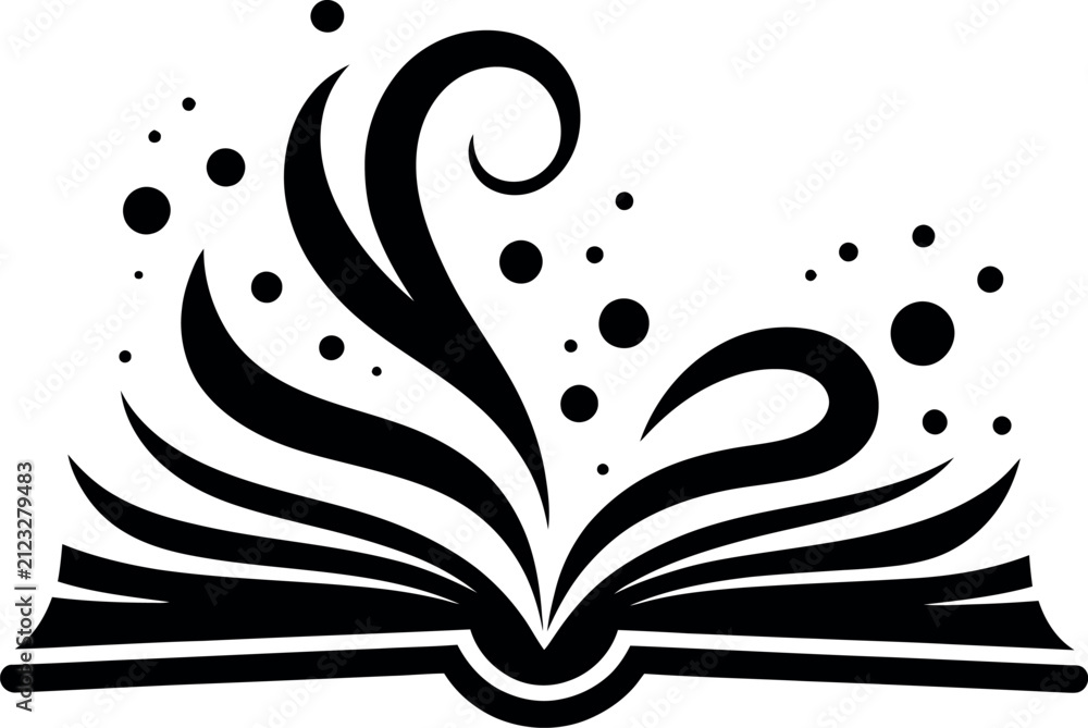 Fototapeta premium book open book with swirling magic and decorative elements vector line