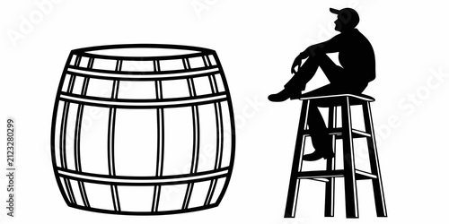 Black bar stool silhouette isolated on white background, black silhouette simple minimalist