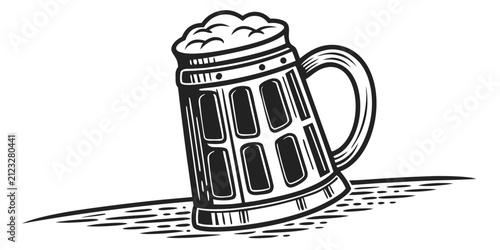 Black beer mug silhouette isolated on white background, beer stein black silhouette