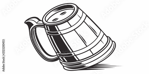 Black beer mug silhouette isolated on white background, beer glass beer stein drinkware
