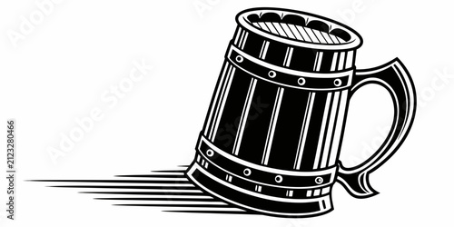 Black beer mug silhouette, isolated on white background, beer stein black silhouette