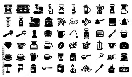 Specialty Coffee Preparation Black Silhouette Vector Icon Pack for Café Branding