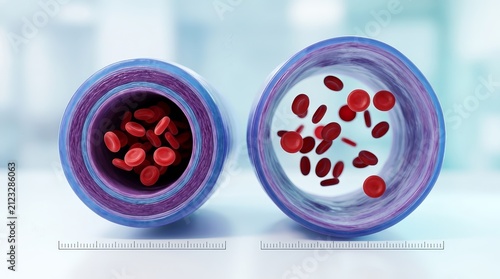 Medical comparison showing a normal vein lumen versus a dilated vein with varicosity.