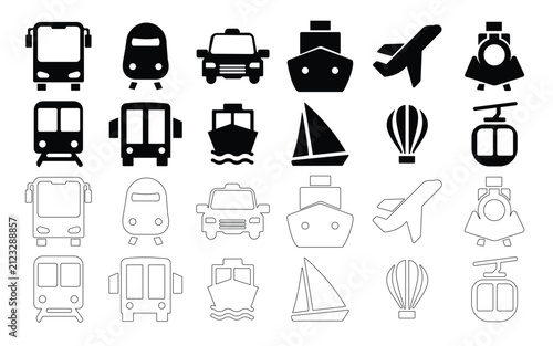 transport silhouette design icon bundle set on a white background