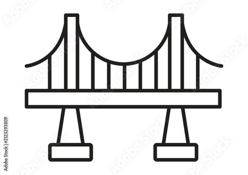 Suspension bridge line icon outline design vector for urban infrastructure and travel