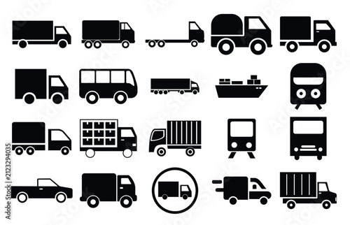 transport silhouette design icon bundle set on a white background