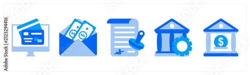 A set of 5 mix icons as Internet Banking, Send Funds, Approved Loan