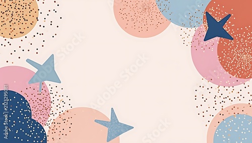 Abstract Colorful Geometric Shapes and Stars on Beige Background.