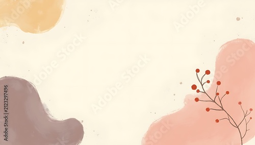 Abstract Watercolor Background with Delicate Floral Elements.