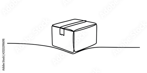 Continuous one line drawing of a cardboard box