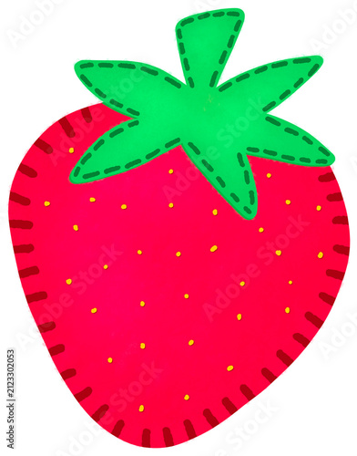 Cute Felt Strawberry Clipart Sticker Isolated on Transparent Background