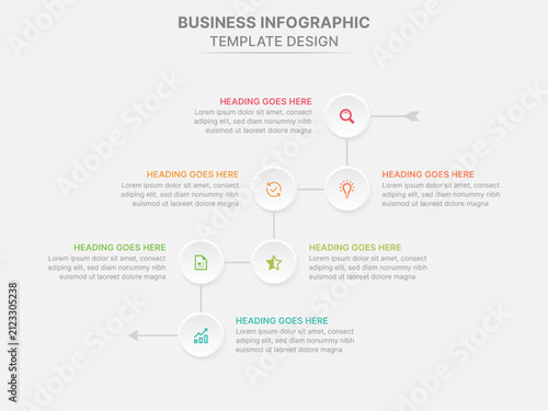 Modern 6 Steps Process Infographic Template for Business Timeline
