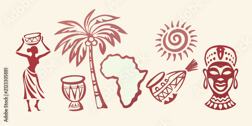 Foto African Culture Illustration With Continent Map And Traditional Elements