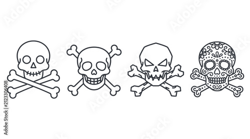 Fotografie Set of four different hand drawn skull and crossbones designs on white backgroun