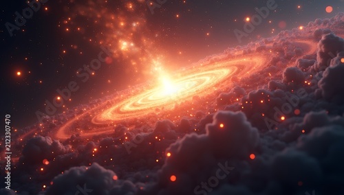 Vibrant and Dynamic Galaxy with Swirling Nebulae and Stars.