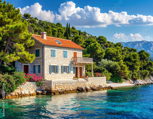 Luxury Mediterranean Waterfront Property with Mountain Views