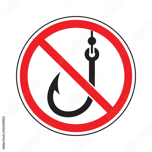 Prohibited fishing symbol with hook and fish icon isolated on transparent background, Vector, illustration
