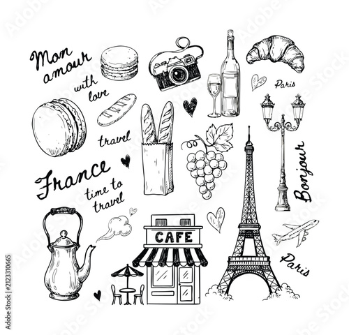 手描きのパリ フランス旅行とランドマークのコレクション