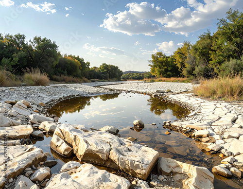 Low Water Levels in a Rocky Riverbed