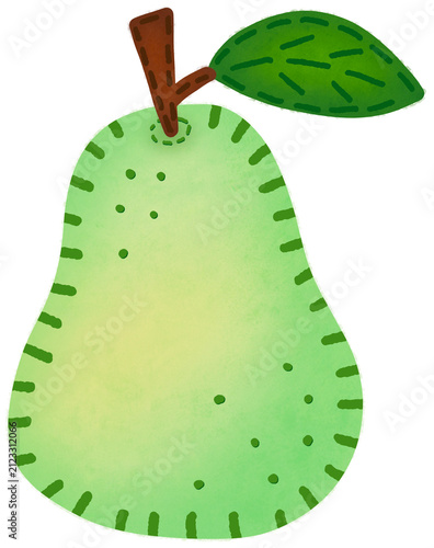 Cute Felt European Pear Clipart Sticker Isolated on Transparent Background