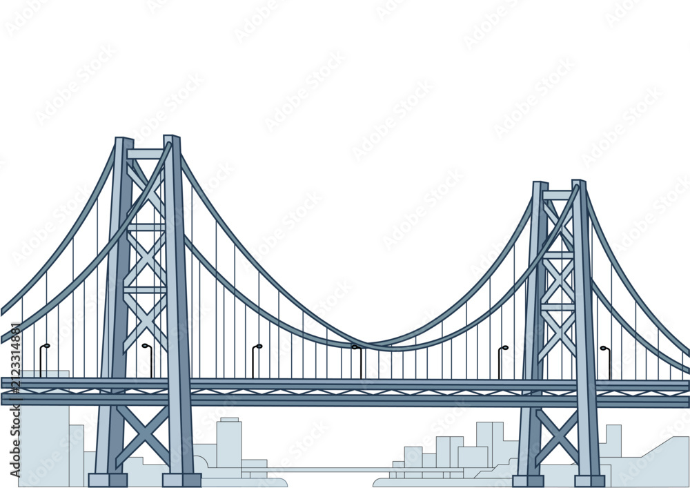 Fototapeta premium Bridge Suspension Vector Illustration