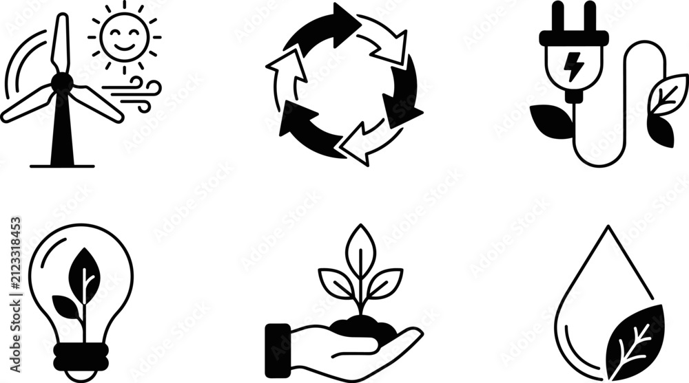 Naklejka premium Ecofriendly and sustainable energy icons