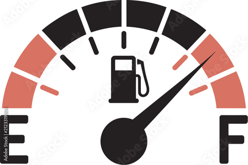 Full tank fuel gauge isolated on white background, car dashboard with fuel level indicator, vector illustration for automotive dashboards, vehicle monitoring, transportation apps, navigation systems, 