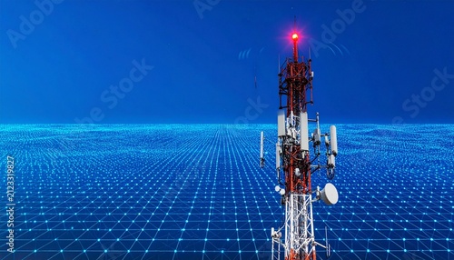 Telecommunication tower with antennas transmitting wireless digital signals