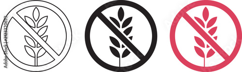 Gluten free vector icon set, no wheat or gluten symbols, wheat grains isolated on white background, vector illustration for food packaging, healthy nutrition, allergy labeling, restaurants, 