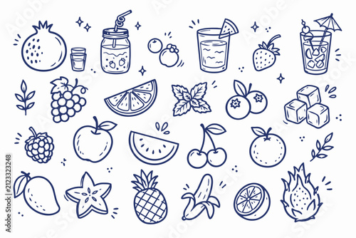 Hand Drawn Fruit Drink Doodle Vector Set for Cafe Branding