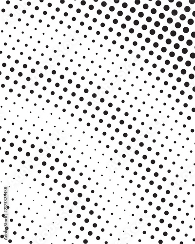 Diagonal black and white halftone dots pattern background.