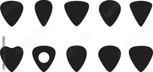 Guitar Pick Silhouette Set Collection – Black Plectrum Shapes, Music Pick Vector Icons Isolated on White Background