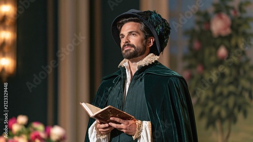 Elizabethan Lover with a Sonnet Book and a Velvet Cape