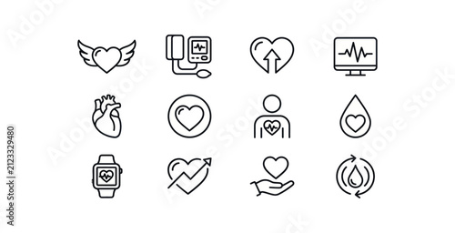 Cardiology and Heart Health Icon Set