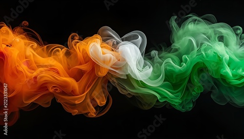 Abstract swirling smoke in national flag colors on black background
