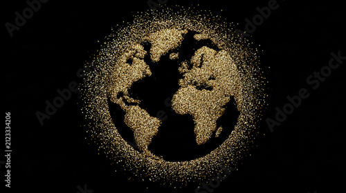 Golden Particle Earth Globe on Black Background